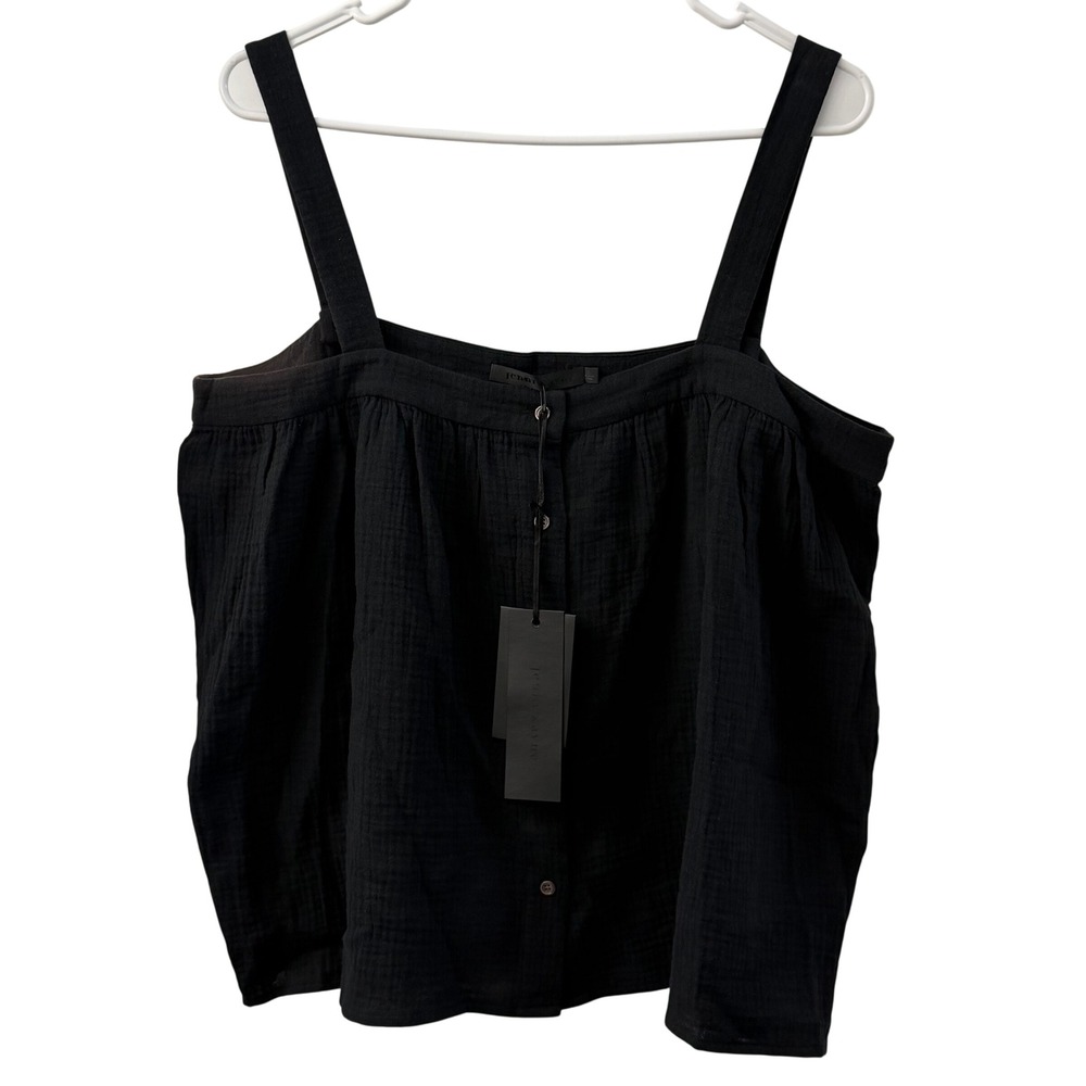 Jenni Kayne Cypress Button Tank Black Cotton Gauze Top 566-6948-C21 Womens L NEW